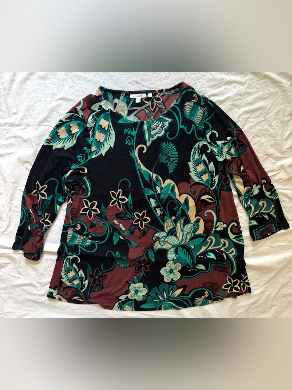 Chico's Floral Tunic Black and Turquoise Sz 3